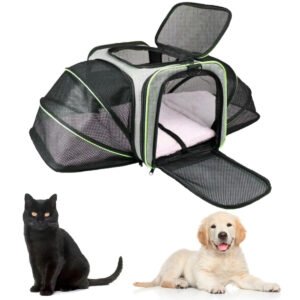 BOLSO EXPANSIBLE CON CARPA PARA MASCOTAS BEEPAW GRIS C/ VERDE