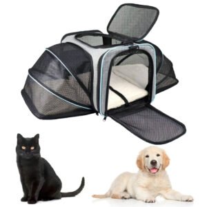 BOLSO EXPANSIBLE CON CARPA PARA MASCOTAS BEEPAW GRIS C/ CELESTE