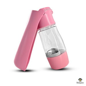 BOTELLA DISPENSADORA DE AGUA Y COMIDA PLEGABLE BEEPAW 320 ML ROSA