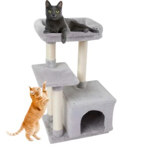 ARBOL PARA GATOS BEEPAW TERCIPELO GRIS CLARO 56*30*78CM. MOD6