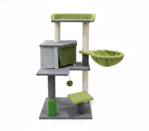 ARBOL PARA GATOS BEEPAW PREMIUM 3 PISOS TERCIOPELO VERDE CON RASCADOR Y CASITA. MOD14