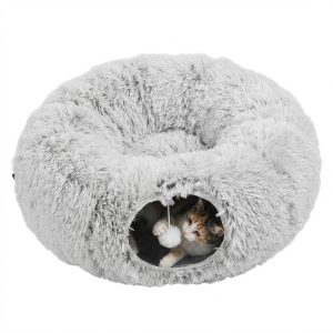 CUCHA TUNEL TERCIOPELO CON PELOTA 85X85X26 CM GRIS