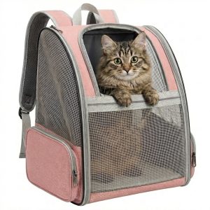 MOCHILA TRANSPORTADORA VENTANA TRANSPARENTE 32X28X41 CM ROSA