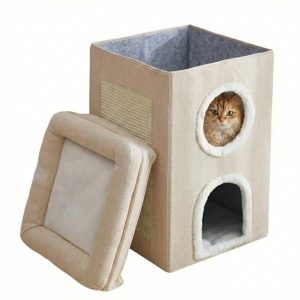 CAMA CUCHA RASCADOR PLEGABLE 39X39X64CM MOD 1 BEIGE